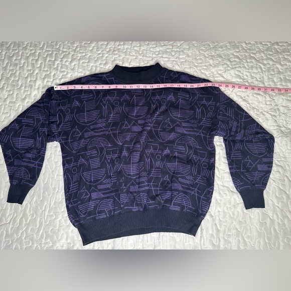 Vintage Mondo di Marco Geometric Sweater Purple Black Bold Knit L/52 Italy - Picture 7 of 9